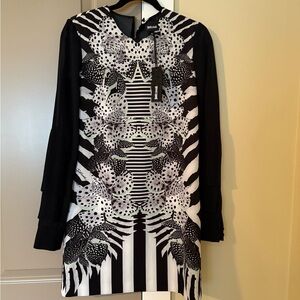 Just Cavalli Monochrome Patterned Long Sleeve IT 40 Dress